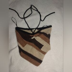 Boho Striped Knit Halter Crop Top